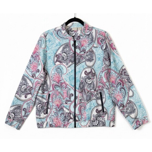 Chico's Jackets & Blazers - Chico's Zenergy Paisley Print Full Zip Windbreaker Jacket Blue Pink Size 2 / L